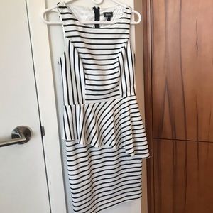 Size small black and white striped cocktail dress by Bebe